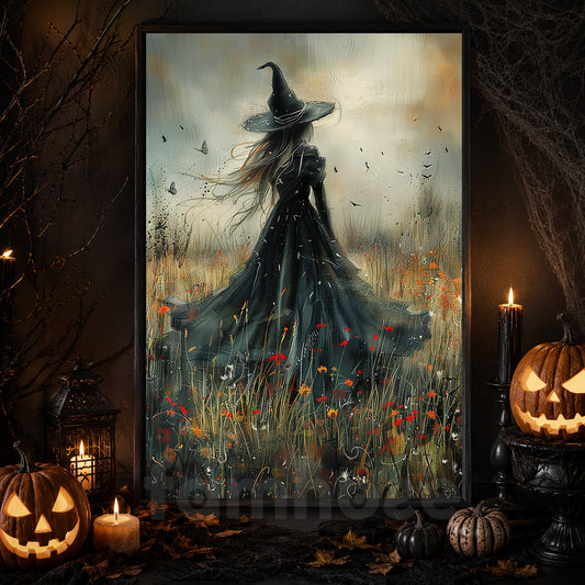 Through The Mystic Field, Witches Canvas Painting, Spooky Season Wall Art Decor, Halloween Poster Gift For Witch Lovers