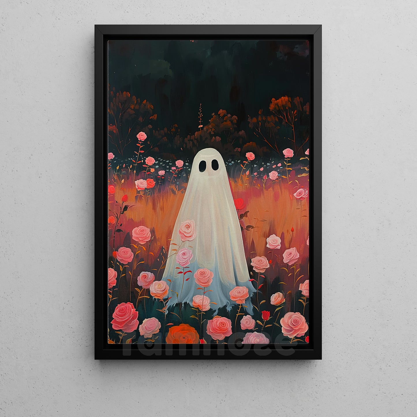 Halloween Boo Canvas Painting, Blooming Spirit Wall Art Decor, Spooky Season Poster Gift For Ghost Lovers