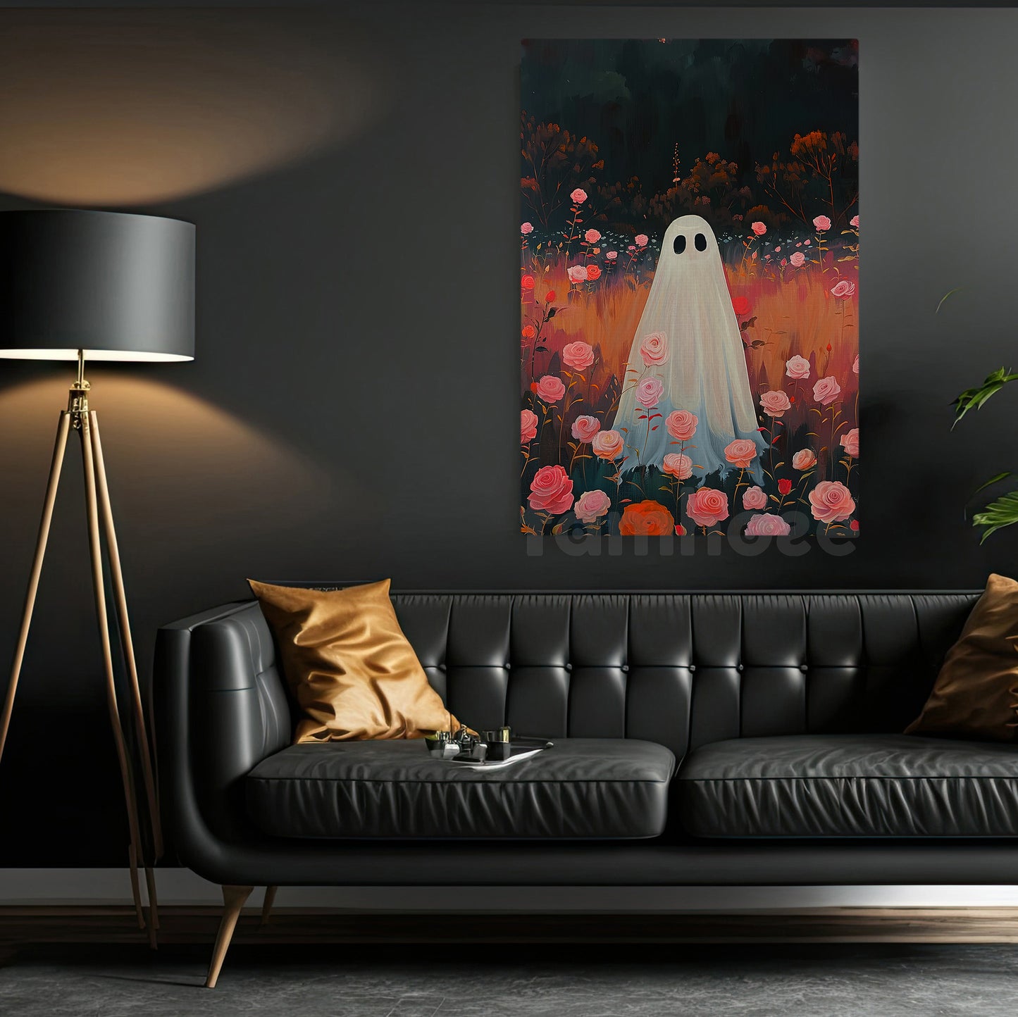 Halloween Boo Canvas Painting, Blooming Spirit Wall Art Decor, Spooky Season Poster Gift For Ghost Lovers