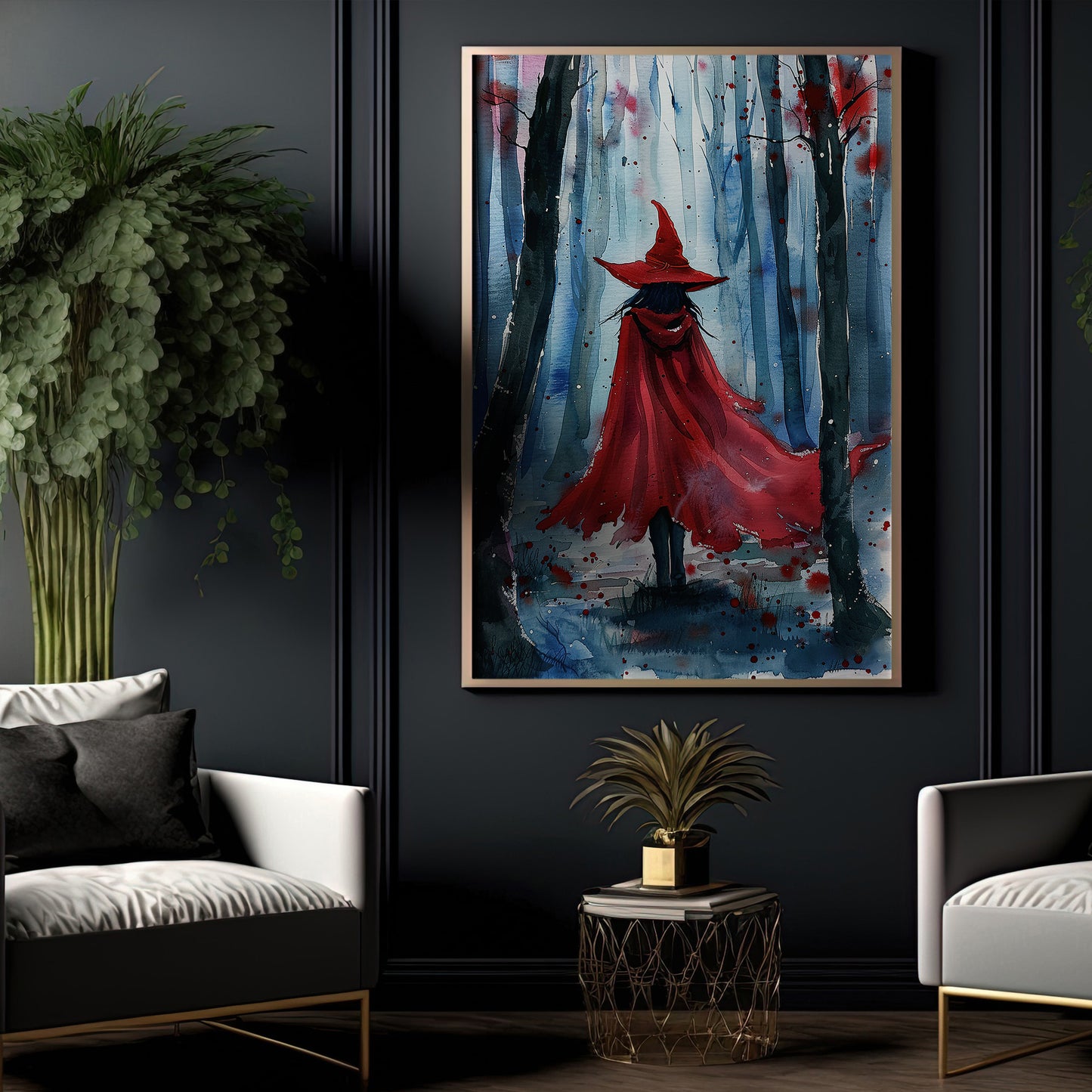 Whispers In The Blue Forest, Witches Canvas Painting, Spooky Season Wall Art Decor, Halloween Poster Gift For Witch Lovers