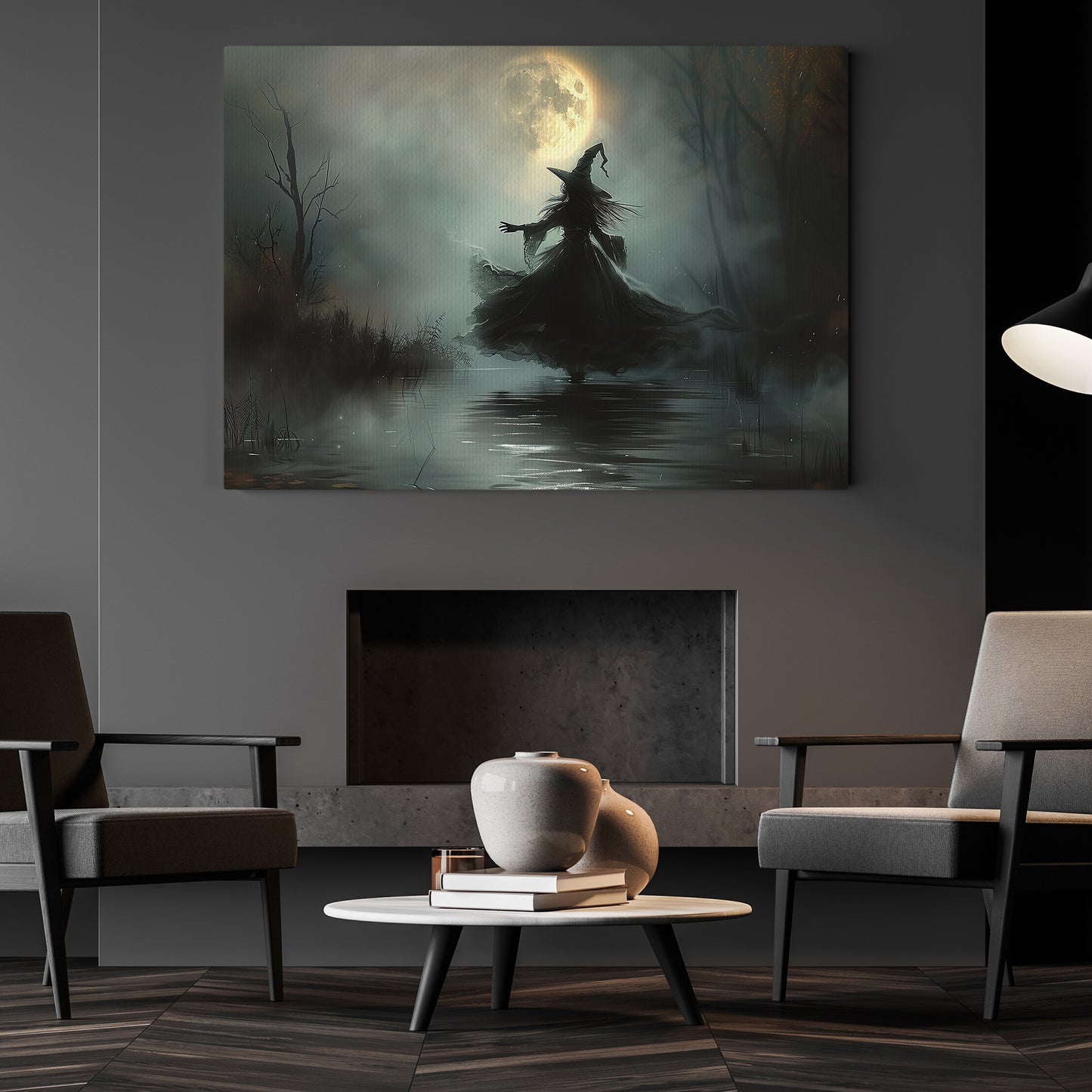 Whispers Of The Misty Moon, Witch Canvas Painting, Spooky Season Wall Art Decor, Halloween Poster Gift For Witch Lovers