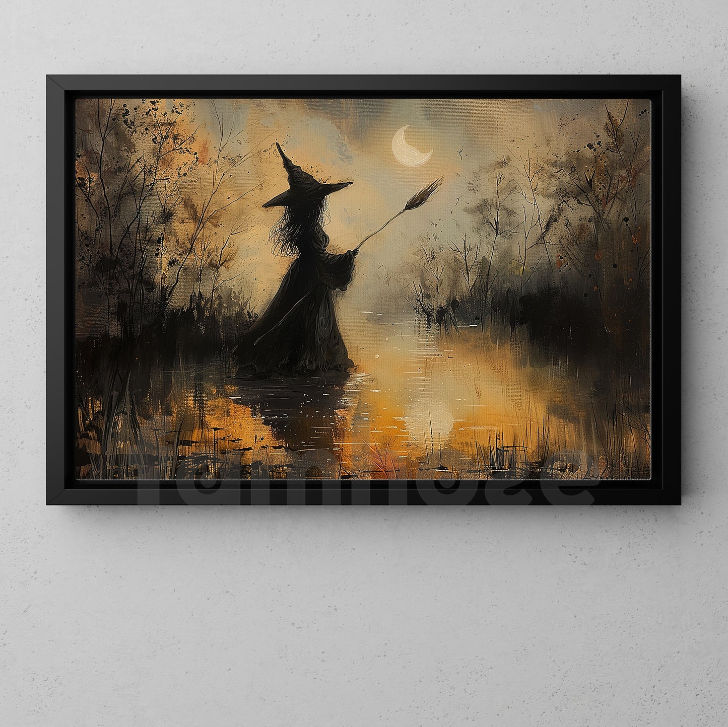 Halloween Witch Canvas Painting, The Last Spell Before Midnight Wall Art Decor, Spooky Season Poster Gift For Witch Lover