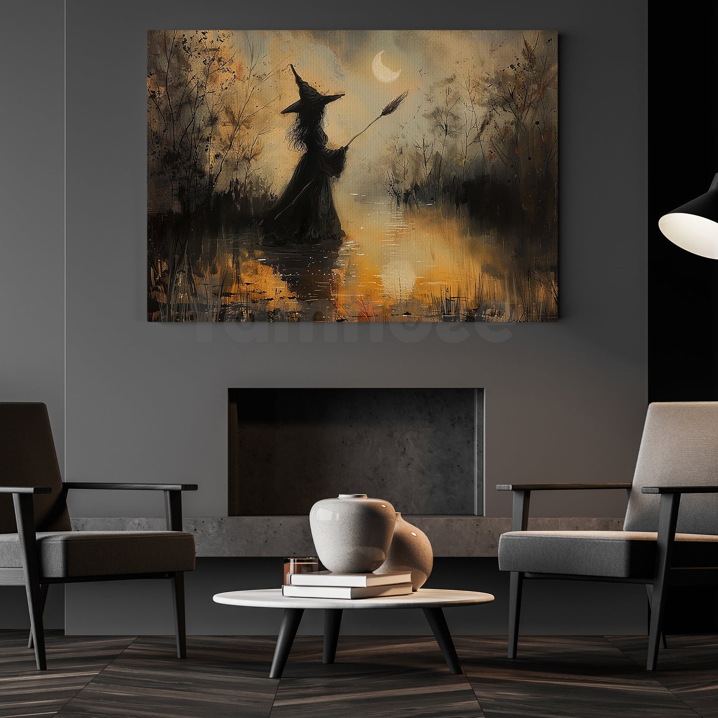 Halloween Witch Canvas Painting, The Last Spell Before Midnight Wall Art Decor, Spooky Season Poster Gift For Witch Lover