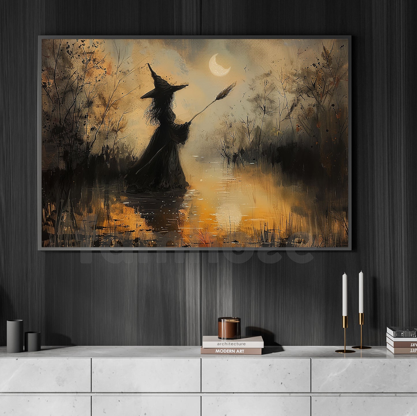 Halloween Witch Canvas Painting, The Last Spell Before Midnight Wall Art Decor, Spooky Season Poster Gift For Witch Lover