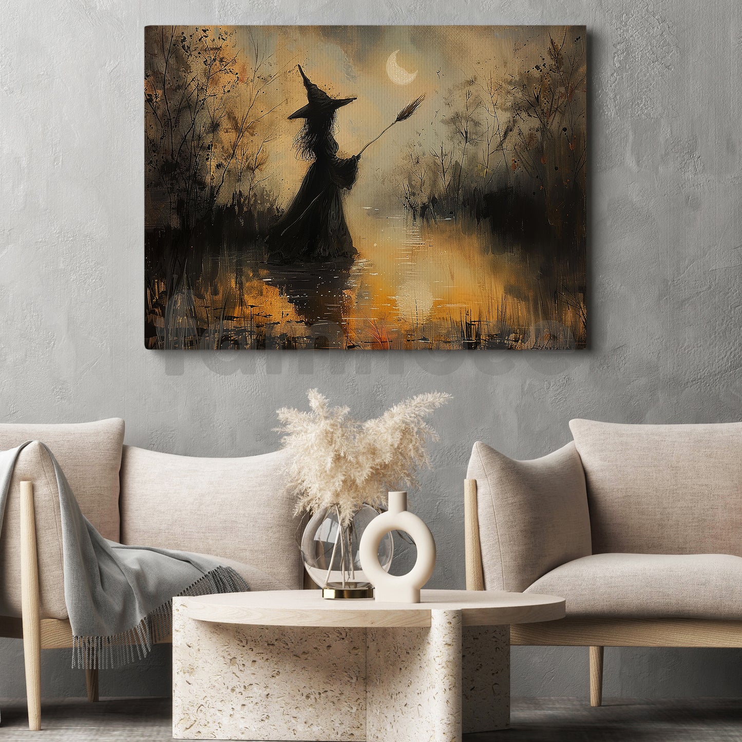 Halloween Witch Canvas Painting, The Last Spell Before Midnight Wall Art Decor, Spooky Season Poster Gift For Witch Lover