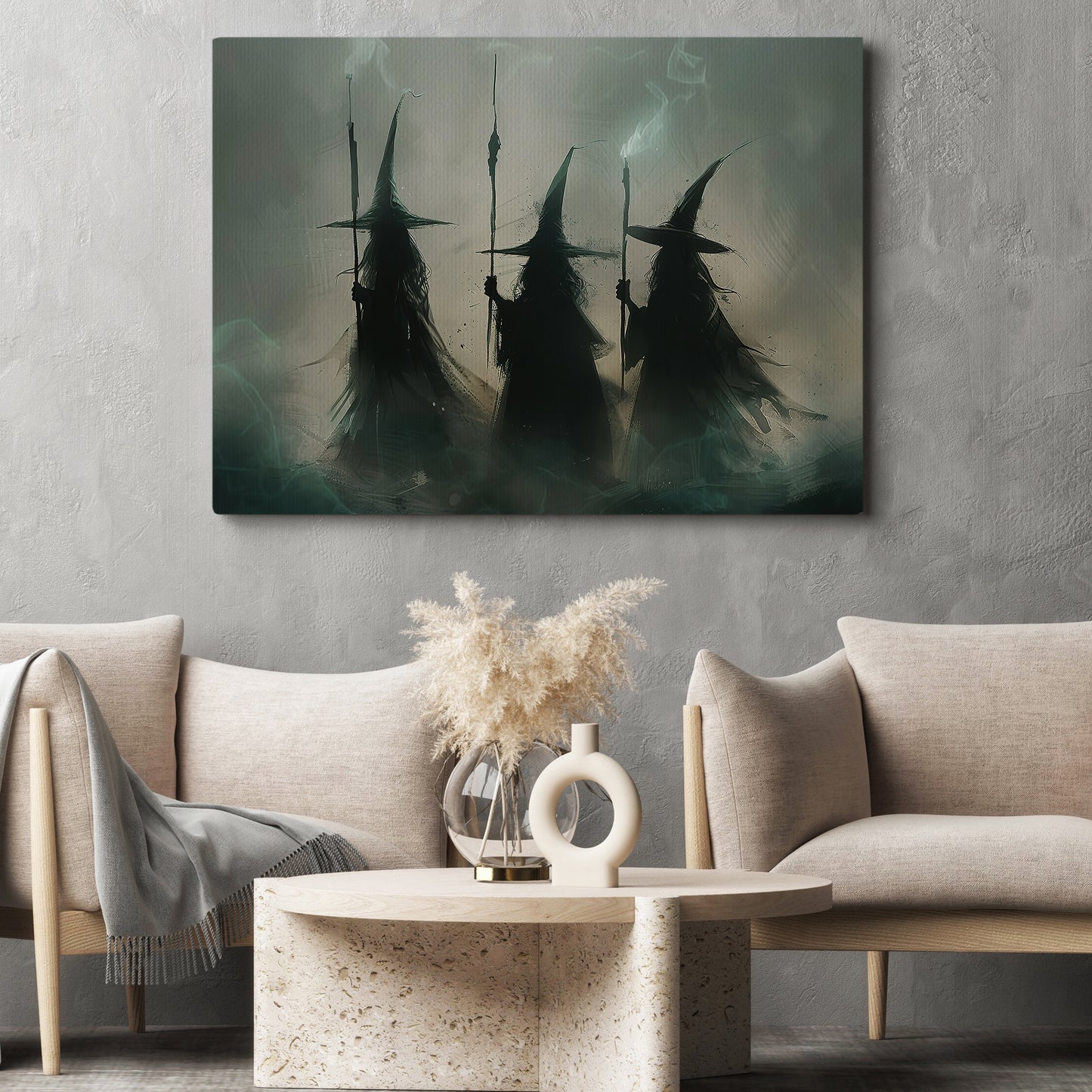 Witches' Conclave, Witch Canvas Painting, Spooky Season Wall Art Decor, Halloween Poster Gift For Witch Lovers