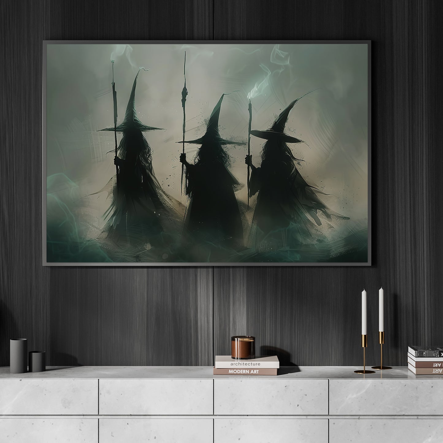 Witches' Conclave, Witch Canvas Painting, Spooky Season Wall Art Decor, Halloween Poster Gift For Witch Lovers