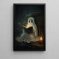 Ghostly Scholar, Ghost Canvas Painting, Spooky Season Wall Art Decor, Halloween Poster Gift For Ghost And Book Lovers