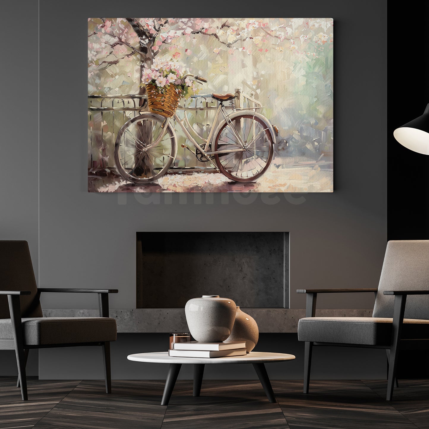 Spring Canvas Painting, Peaceful Spring Bicycle And Blossoms Colorful Wall Art Decor, Poster Gift