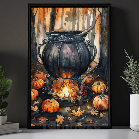 Halloween Witch Cauldron Canvas Painting, Brewing Autumn Magic Wall Art Decor, Spooky Season Poster Gift For Witch Lover