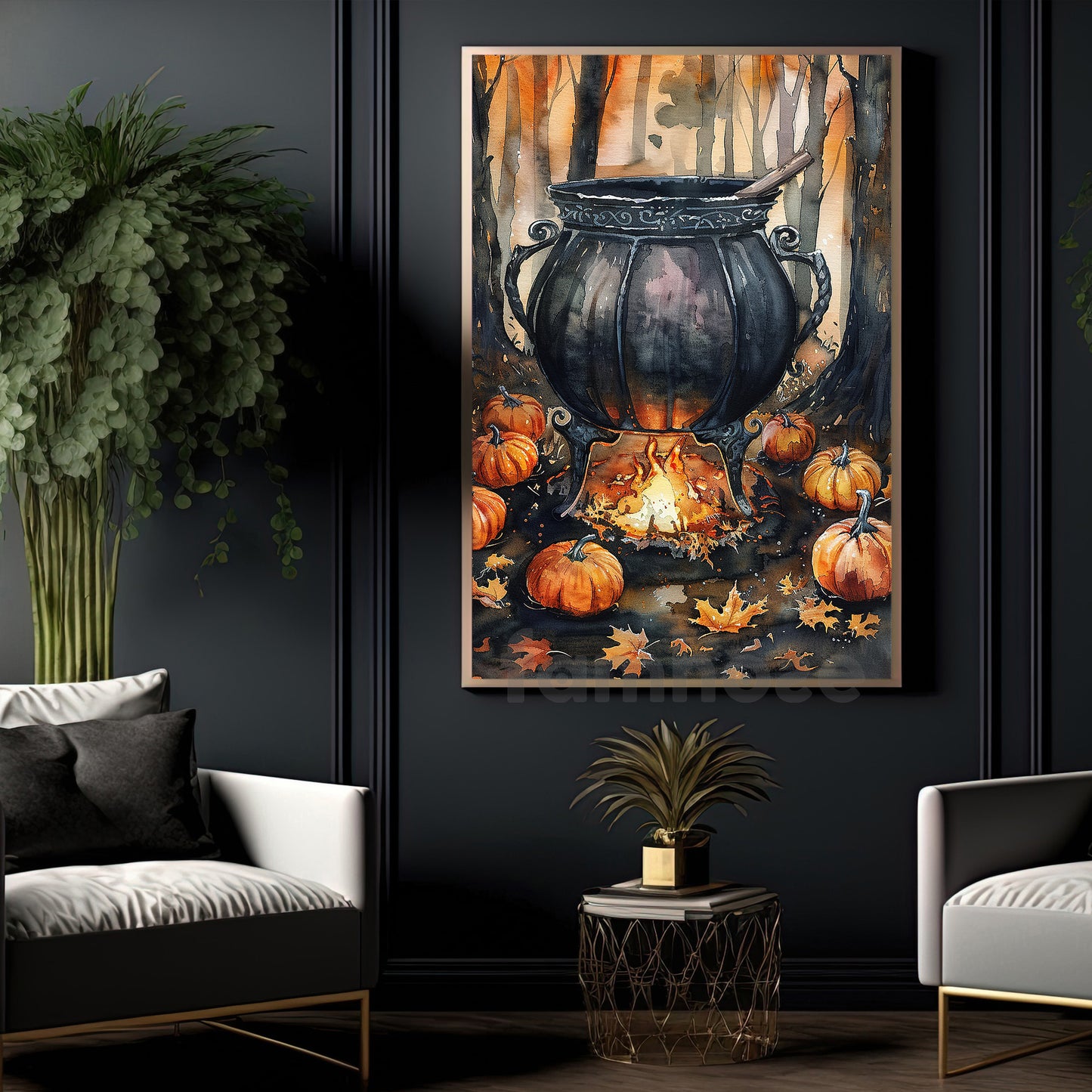 Halloween Witch Cauldron Canvas Painting, Brewing Autumn Magic Wall Art Decor, Spooky Season Poster Gift For Witch Lover