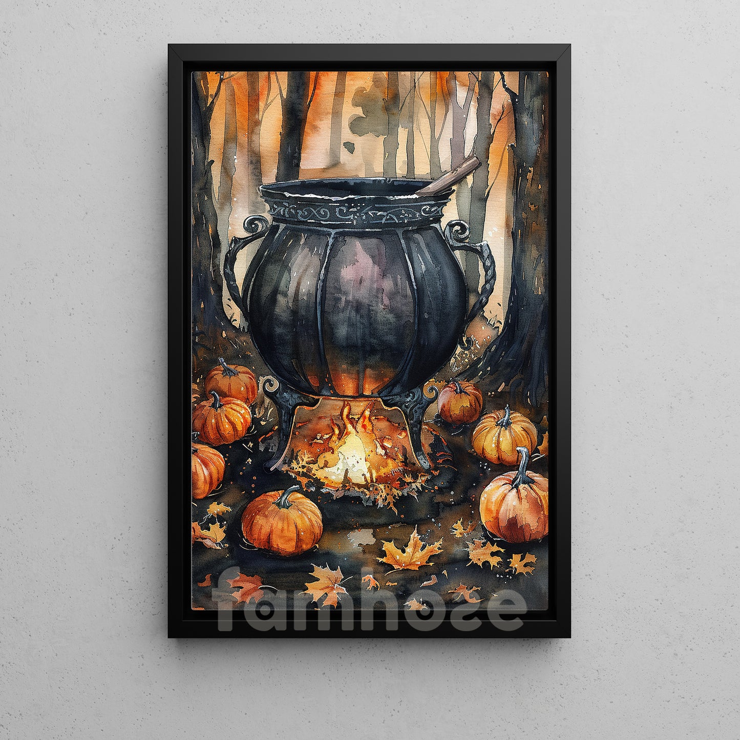 Halloween Witch Cauldron Canvas Painting, Brewing Autumn Magic Wall Art Decor, Spooky Season Poster Gift For Witch Lover