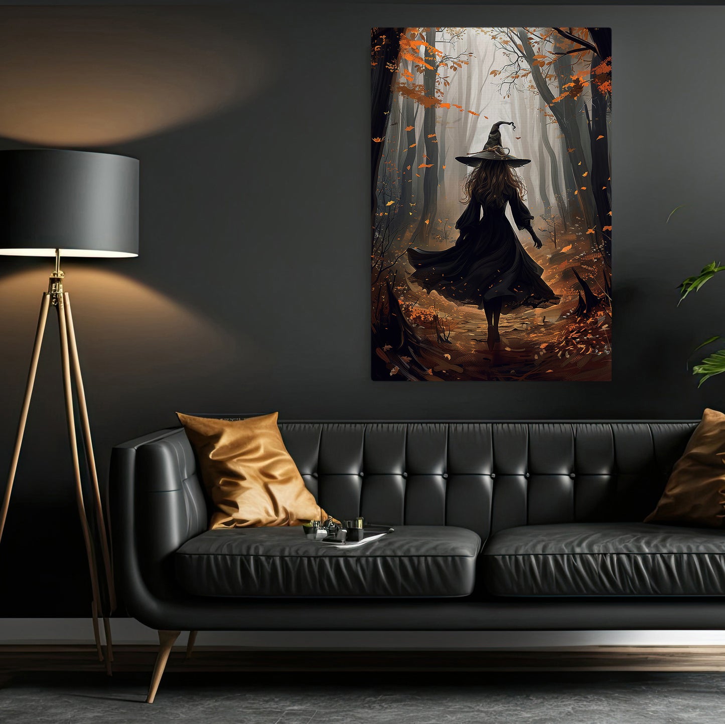 Autumnal Witch's Path, Witches Canvas Painting, Spooky Season Wall Art Decor, Halloween Poster Gift For Witch Lovers