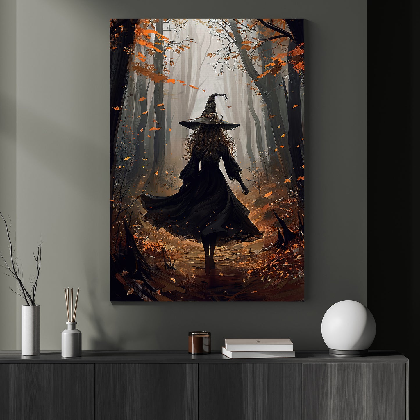 Autumnal Witch's Path, Witches Canvas Painting, Spooky Season Wall Art Decor, Halloween Poster Gift For Witch Lovers