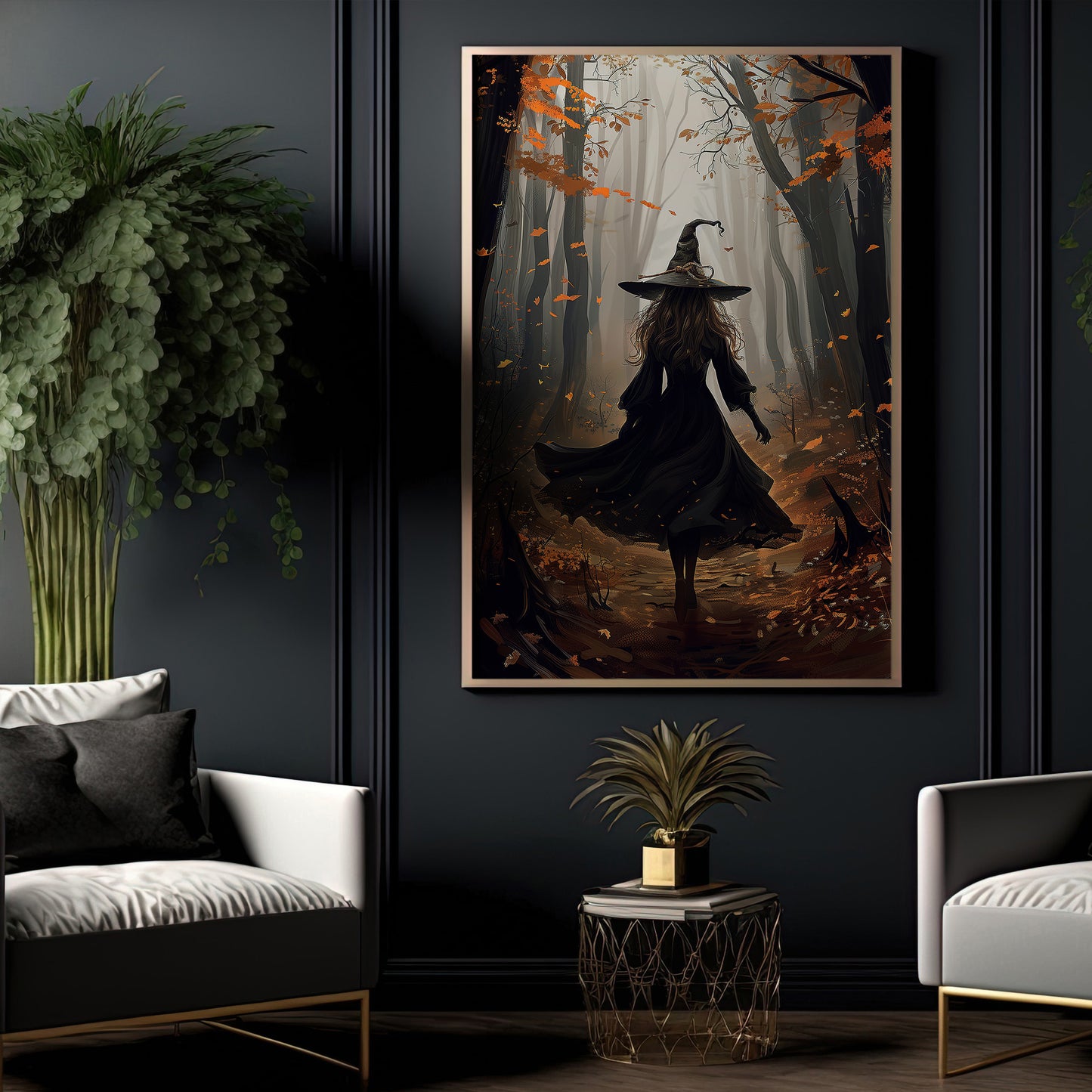 Autumnal Witch's Path, Witches Canvas Painting, Spooky Season Wall Art Decor, Halloween Poster Gift For Witch Lovers