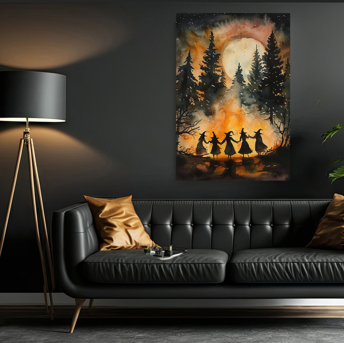 Witches' Dance In The Forest, Witch Canvas Painting, Spooky Season Wall Art Decor, Halloween Poster Gift For Witch Lovers