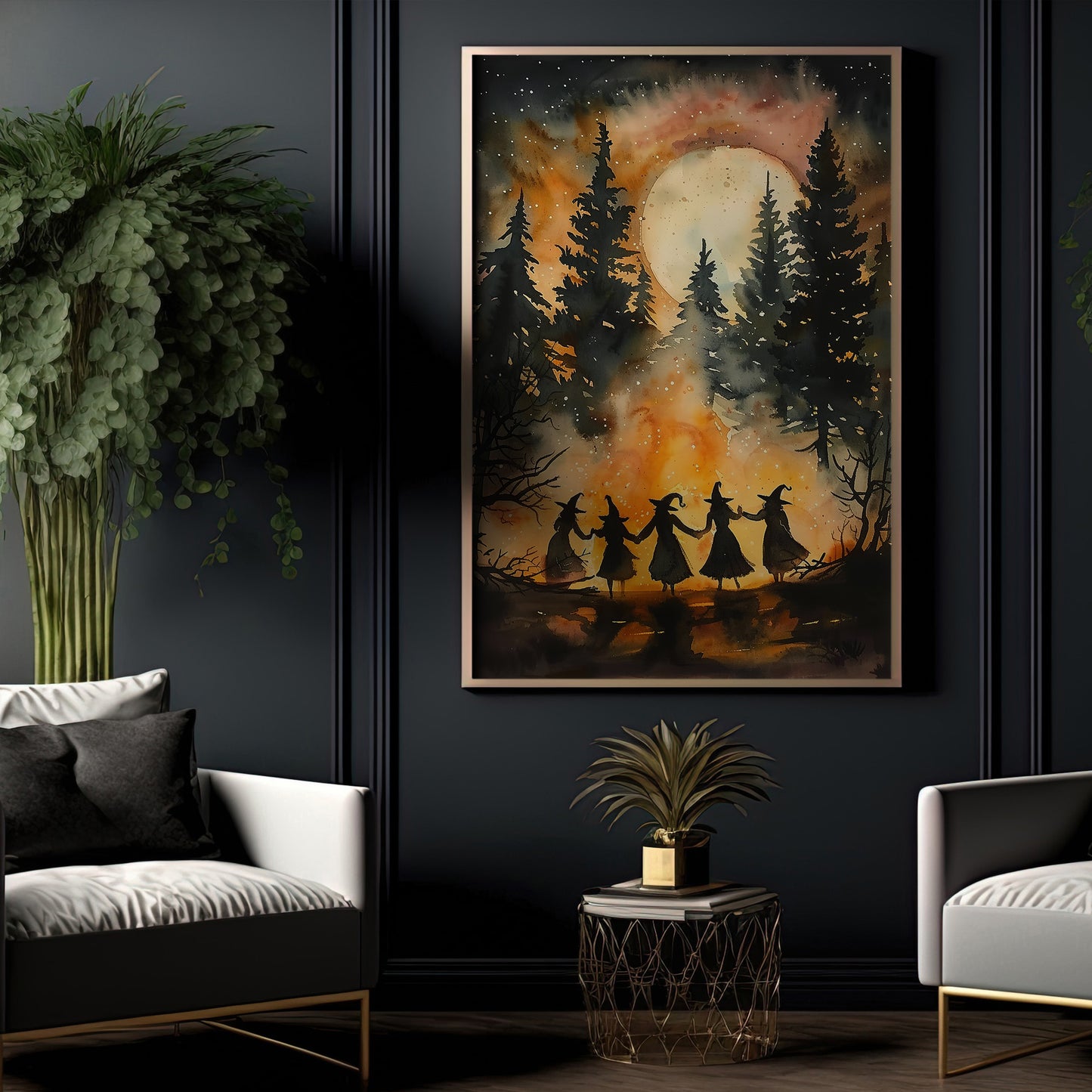 Witches' Dance In The Forest, Witch Canvas Painting, Spooky Season Wall Art Decor, Halloween Poster Gift For Witch Lovers