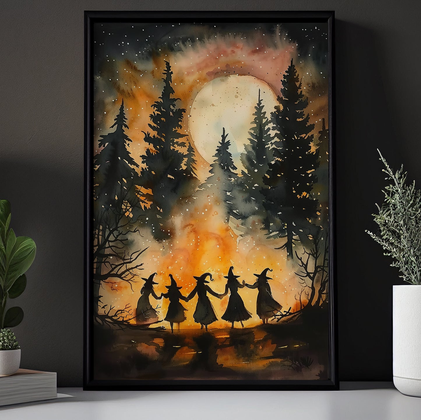 Witches' Dance In The Forest, Witch Canvas Painting, Spooky Season Wall Art Decor, Halloween Poster Gift For Witch Lovers