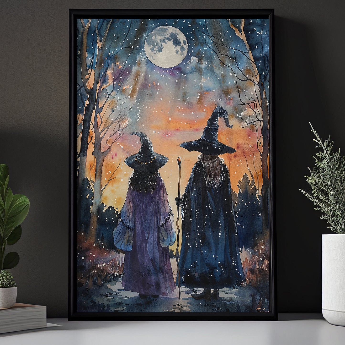 Sorcerers Beneath The Moon, Witches Canvas Painting, Spooky Season Wall Art Decor, Halloween Poster Gift For Witch Lovers