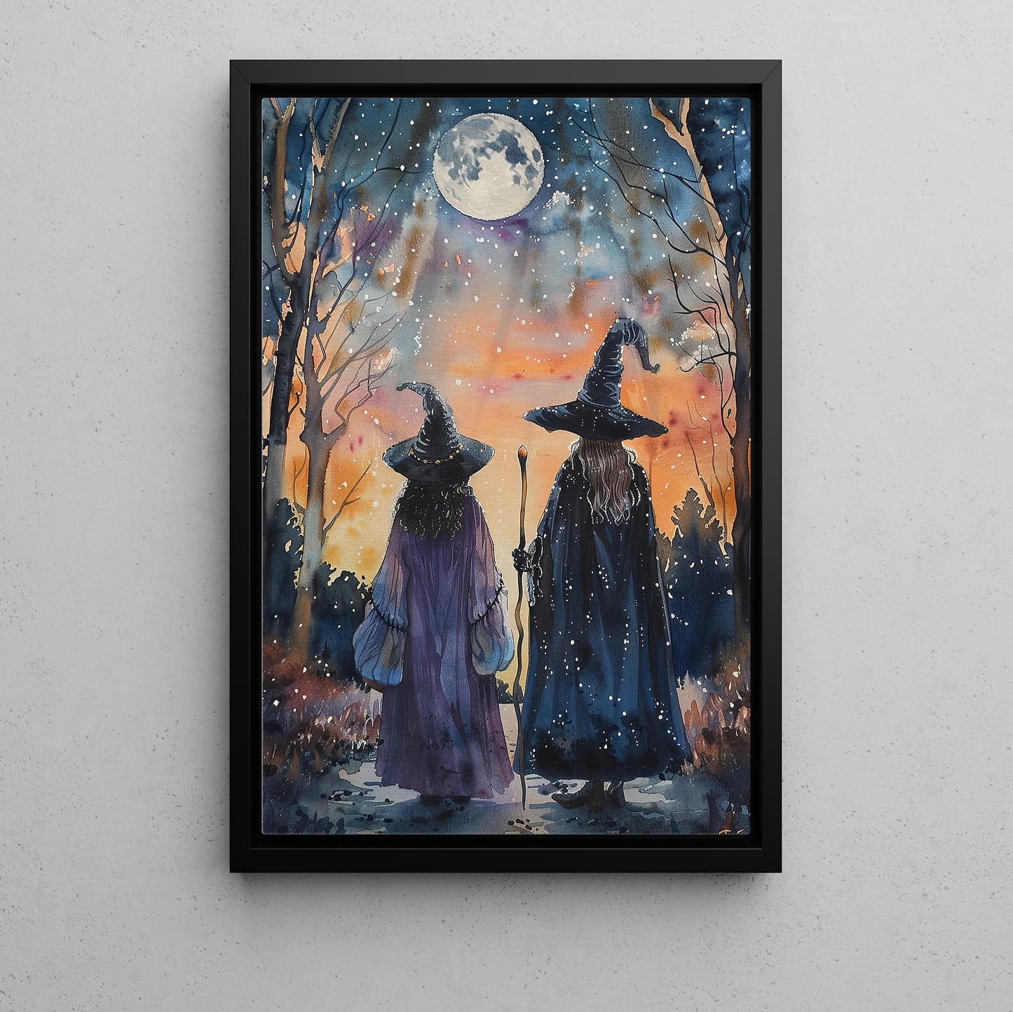 Sorcerers Beneath The Moon, Witches Canvas Painting, Spooky Season Wall Art Decor, Halloween Poster Gift For Witch Lovers