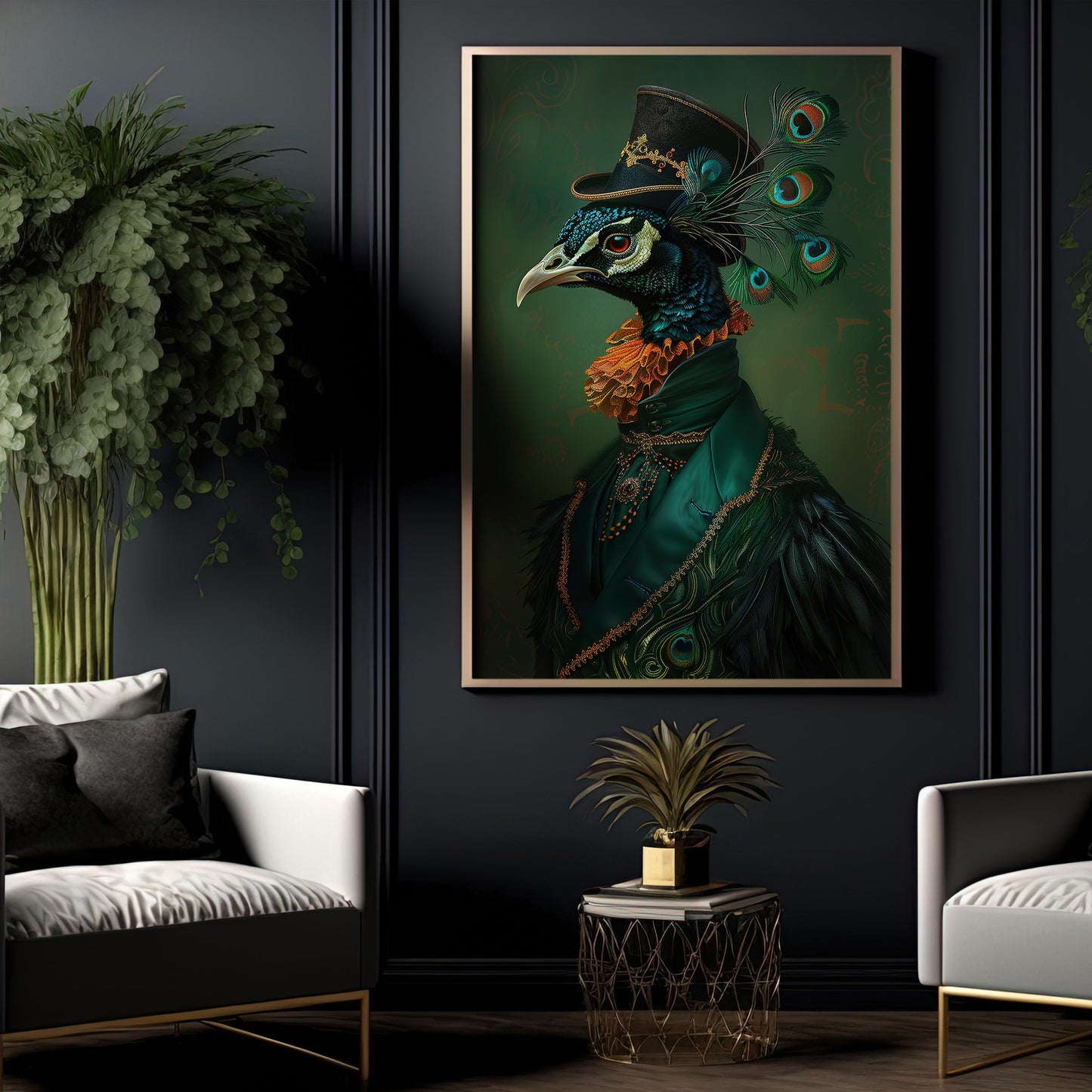 The Peacock's Regal Stance, Victorian Peacock Canvas Painting, Victorian Animal Wall Art Decor, Poster Gift For Peacock Lovers