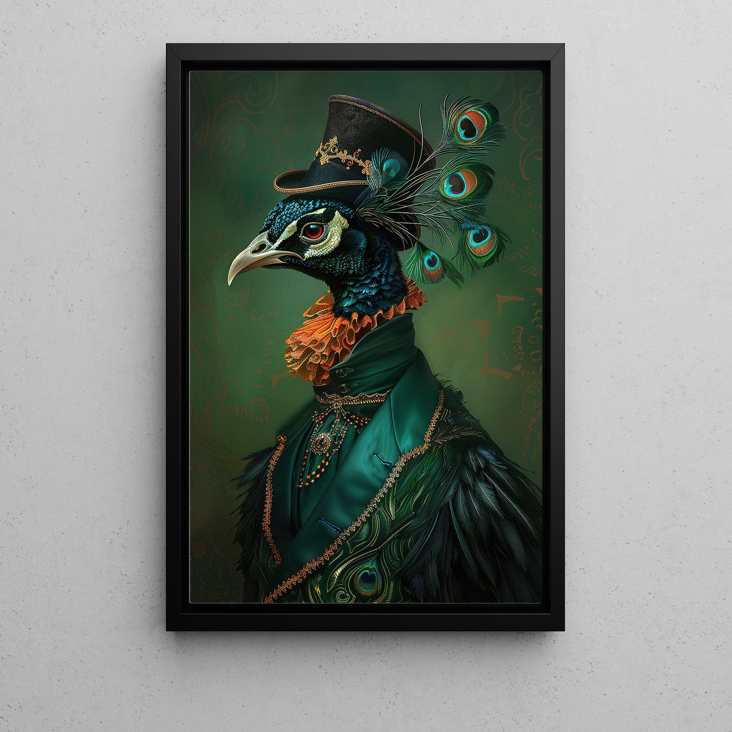 The Peacock's Regal Stance, Victorian Peacock Canvas Painting, Victorian Animal Wall Art Decor, Poster Gift For Peacock Lovers