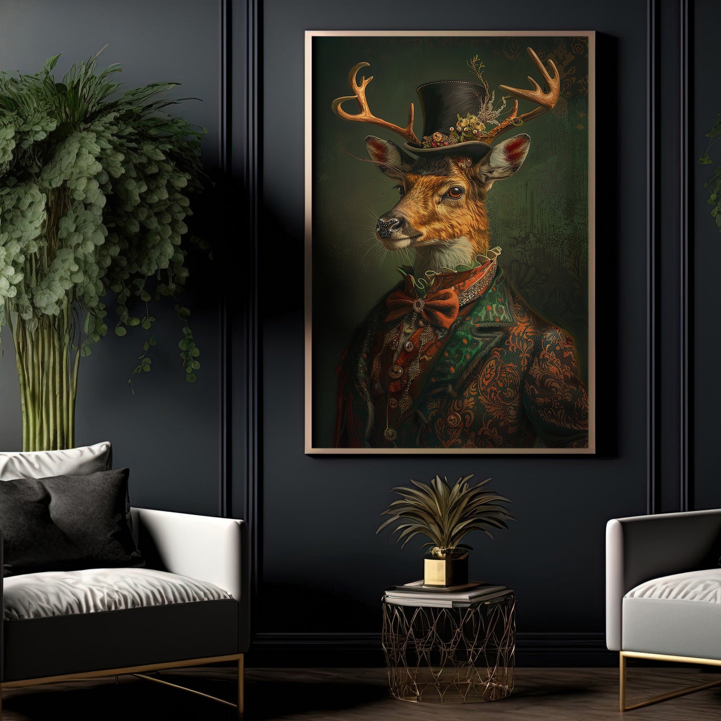 Dapper Deer, Victorian Deer Canvas Painting, Victorian Animal Wall Art Decor, Poster Gift For Deer Lovers