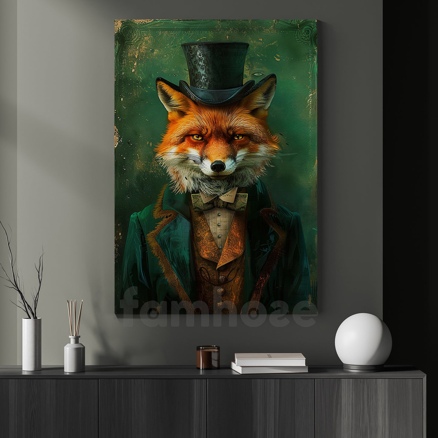 Victorian Fox Canvas Painting, The Dapper Fox Wall Art Decor, Poster Gift For Fox Lovers