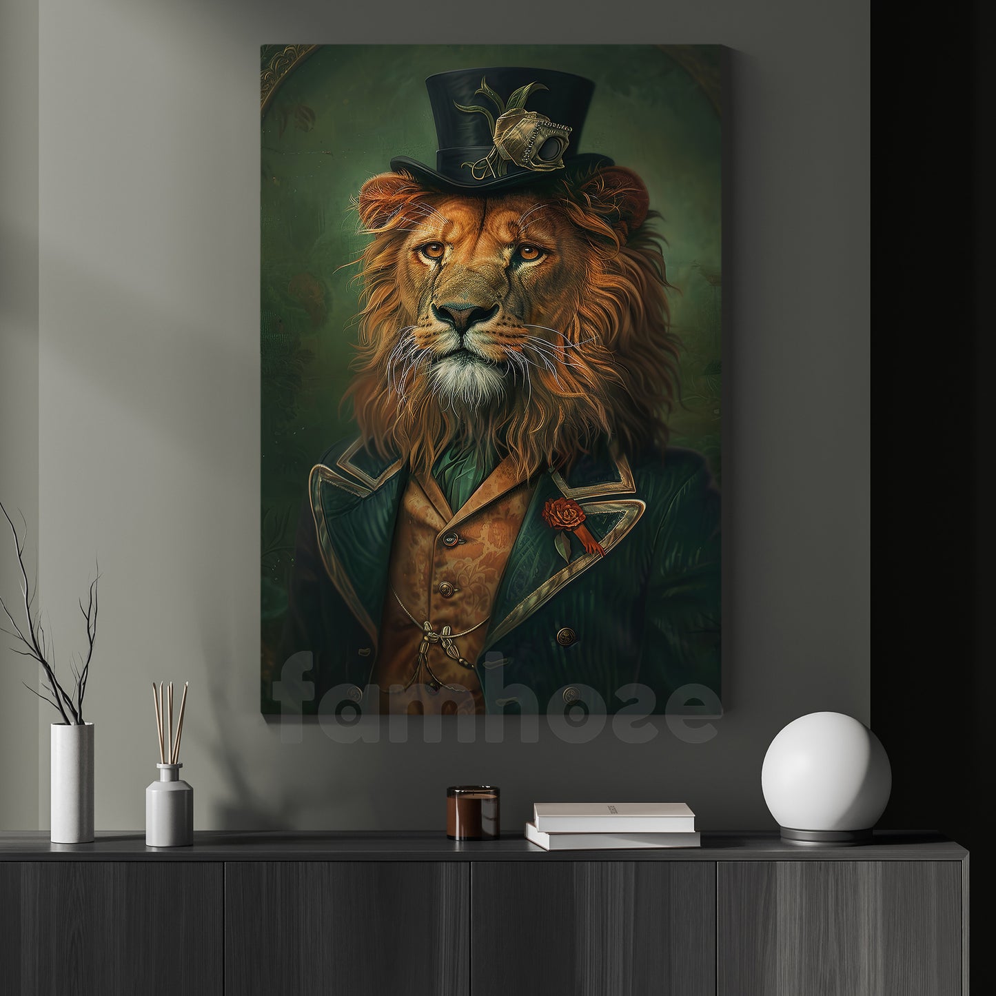 Victorian Lion Canvas Painting, The Aristocratic Lion Wall Art Decor, Poster Gift For Lion Lovers