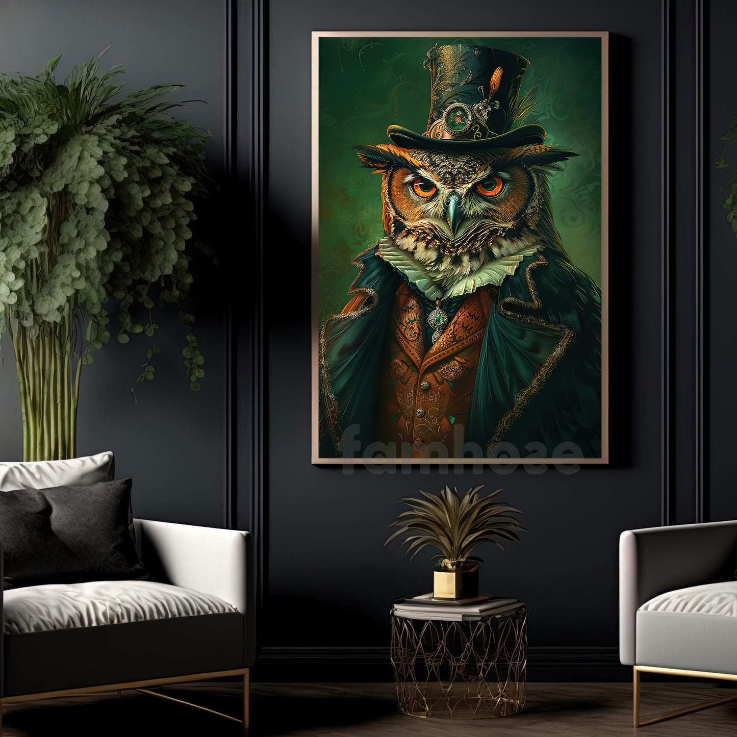 Victorian Owl Canvas Painting, Regal Owl Portrait Wall Art Decor, Poster Gift For Owl Lovers