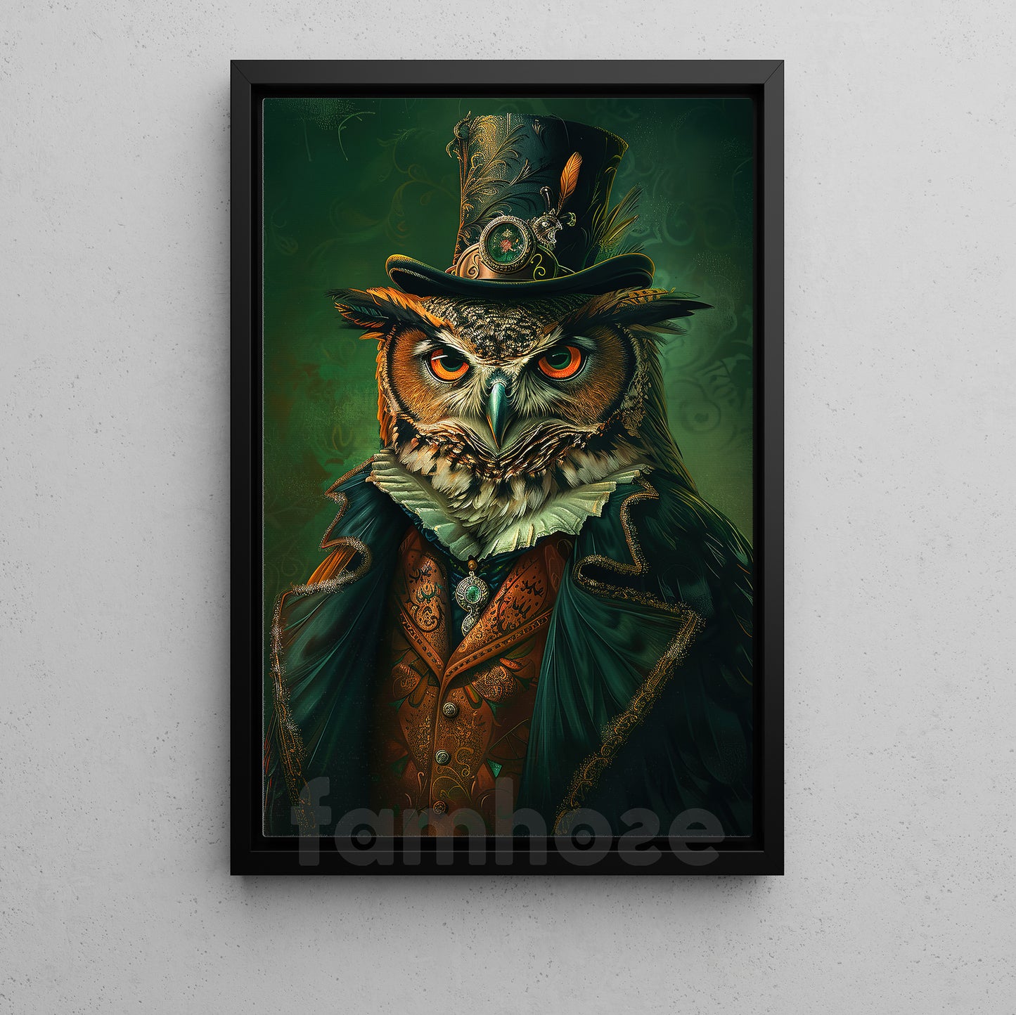 Victorian Owl Canvas Painting, Regal Owl Portrait Wall Art Decor, Poster Gift For Owl Lovers