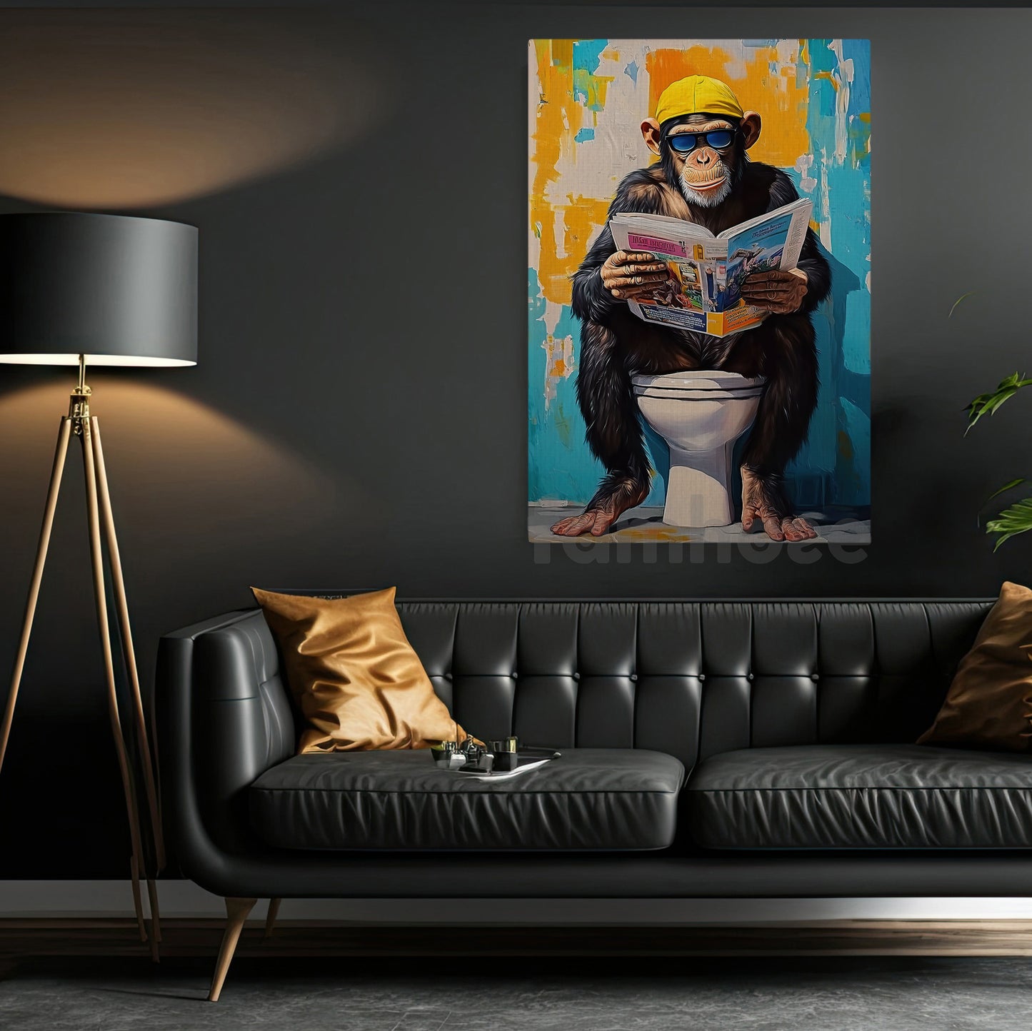 Colourful Toilet Monkey Canvas Painting, Hipster Monkey On Toilet Bathroom Wall Art Decor, Poster Gift For Toilet Lovers, Monkey Lovers