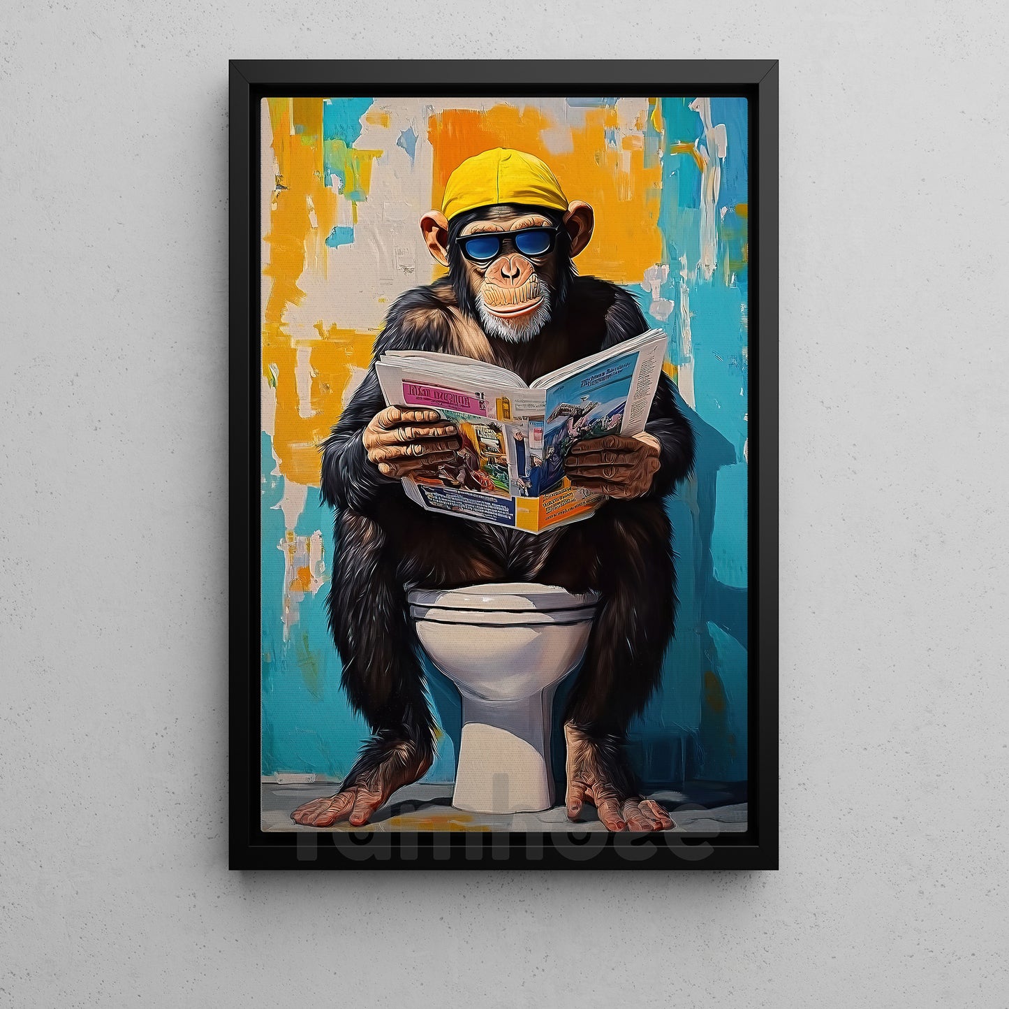 Colourful Toilet Monkey Canvas Painting, Hipster Monkey On Toilet Bathroom Wall Art Decor, Poster Gift For Toilet Lovers, Monkey Lovers