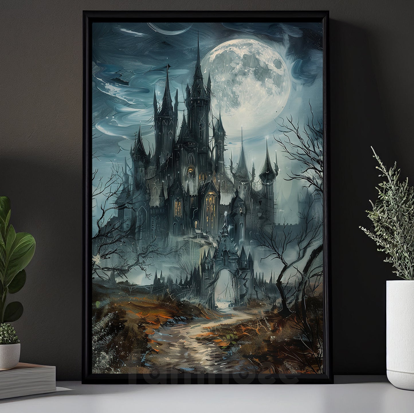 Halloween Canvas Painting, Haunted Castle Spooky Season Wall Art Decor, Halloween Poster Gift