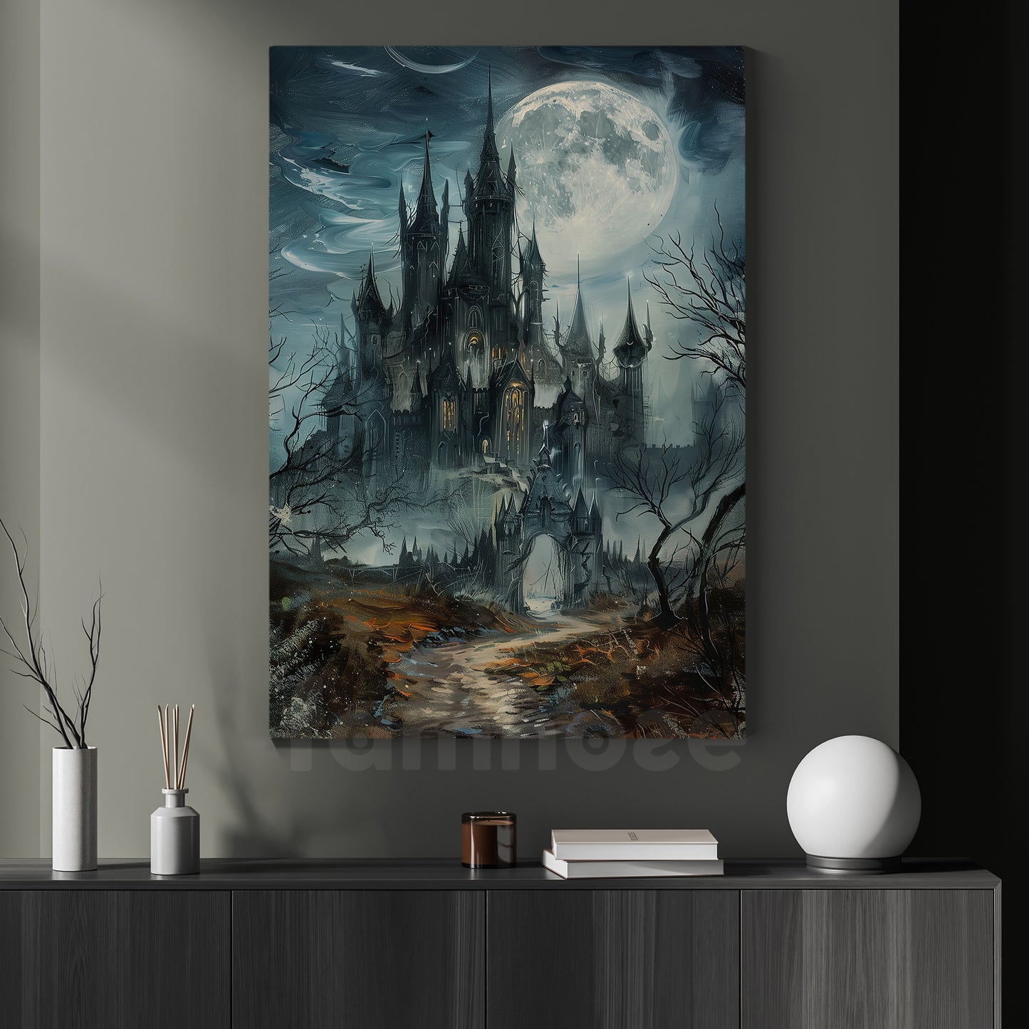 Halloween Canvas Painting, Haunted Castle Spooky Season Wall Art Decor, Halloween Poster Gift