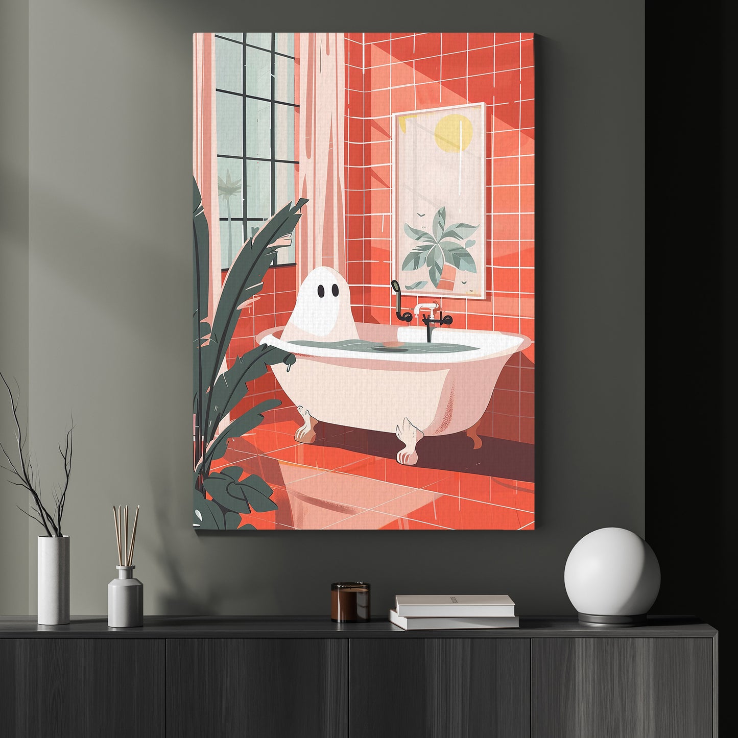 A Ghostly Bath Time, Ghost Canvas Painting, Spooky Season Wall Art Decor, Halloween Poster Gift For Ghost Lovers