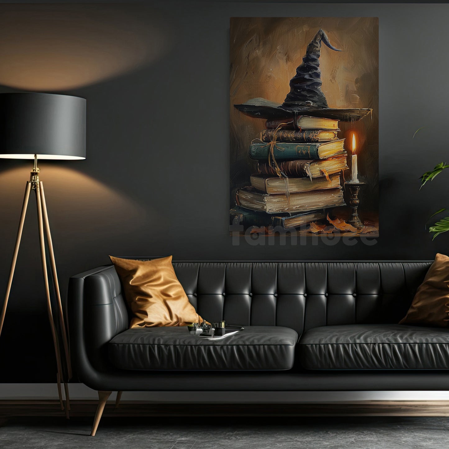 Witch Hat & Magic Books Canvas Painting, The Witch's Favorite Reading Corner Spooky Season Wall Art Decor, Halloween Poster Gift For Book Lover