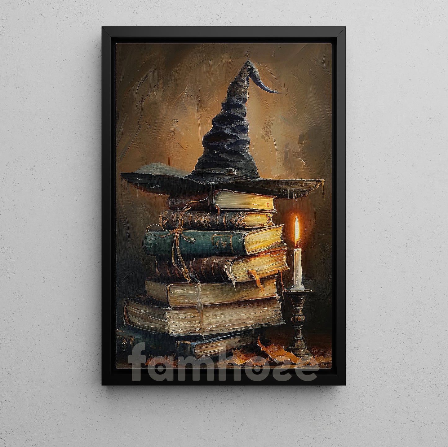 Witch Hat & Magic Books Canvas Painting, The Witch's Favorite Reading Corner Spooky Season Wall Art Decor, Halloween Poster Gift For Book Lover