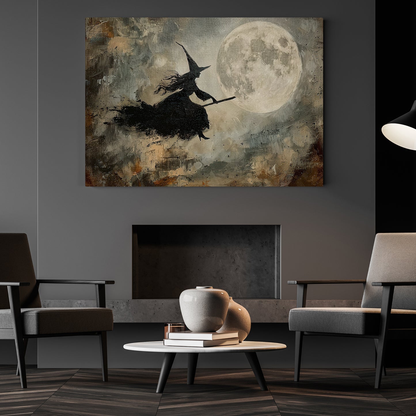 Shadow Dance In The Moonlight, Witch Canvas Painting, Spooky Season Wall Art Decor, Halloween Poster Gift For Witch Lovers