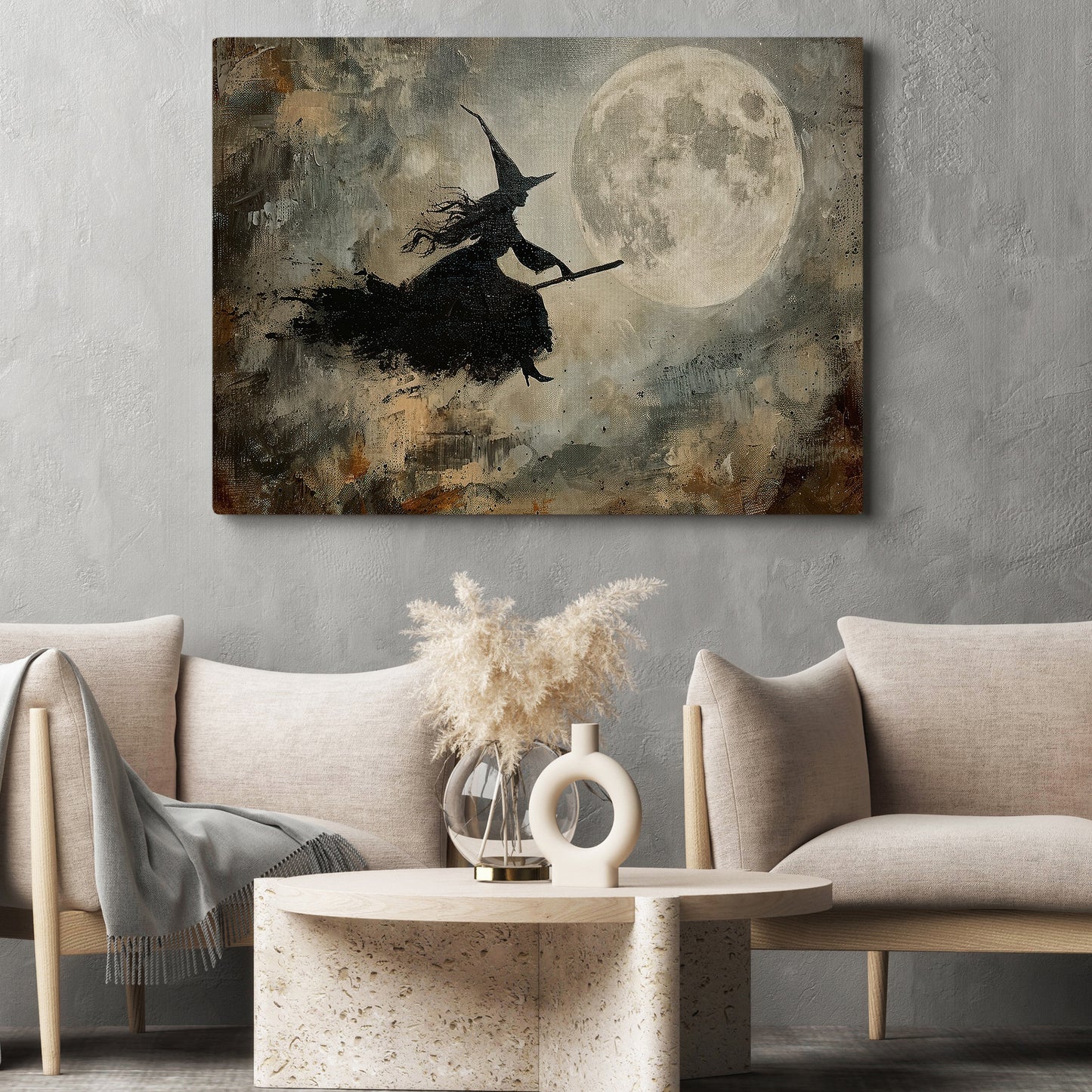 Shadow Dance In The Moonlight, Witch Canvas Painting, Spooky Season Wall Art Decor, Halloween Poster Gift For Witch Lovers