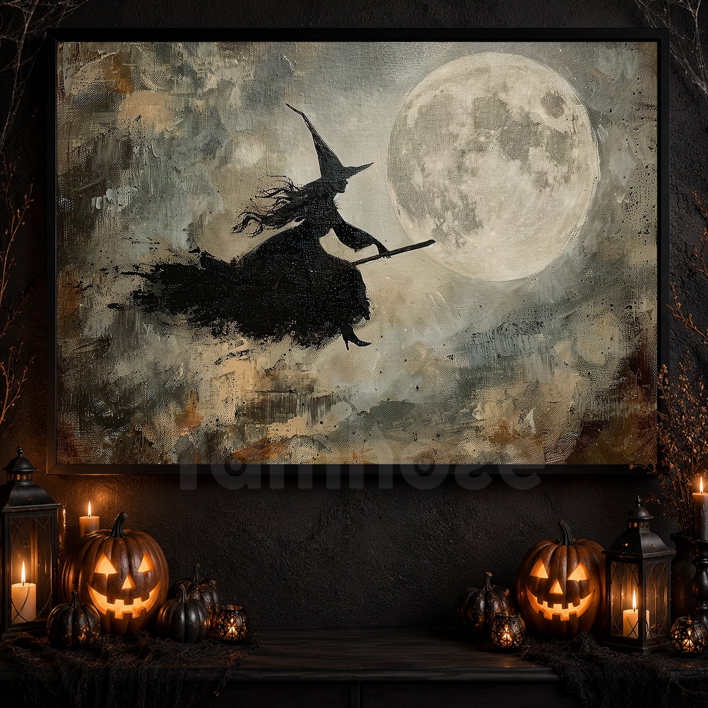 Shadow Dance In The Moonlight, Witch Canvas Painting, Spooky Season Wall Art Decor, Halloween Poster Gift For Witch Lovers