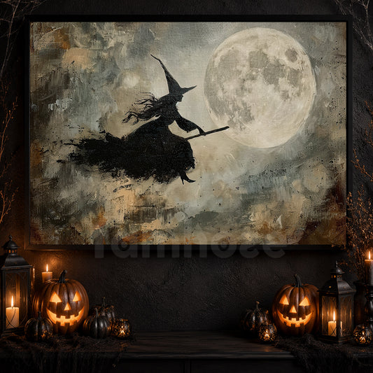 Shadow Dance In The Moonlight, Witch Canvas Painting, Spooky Season Wall Art Decor, Halloween Poster Gift For Witch Lovers