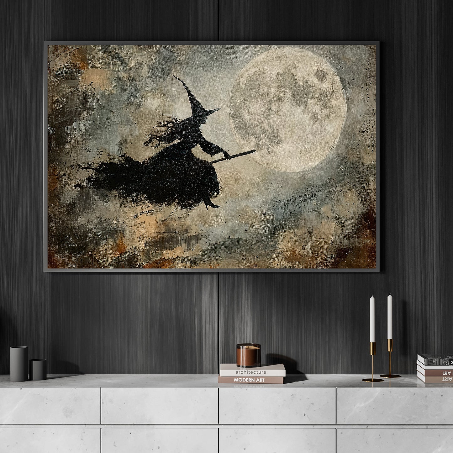 Shadow Dance In The Moonlight, Witch Canvas Painting, Spooky Season Wall Art Decor, Halloween Poster Gift For Witch Lovers