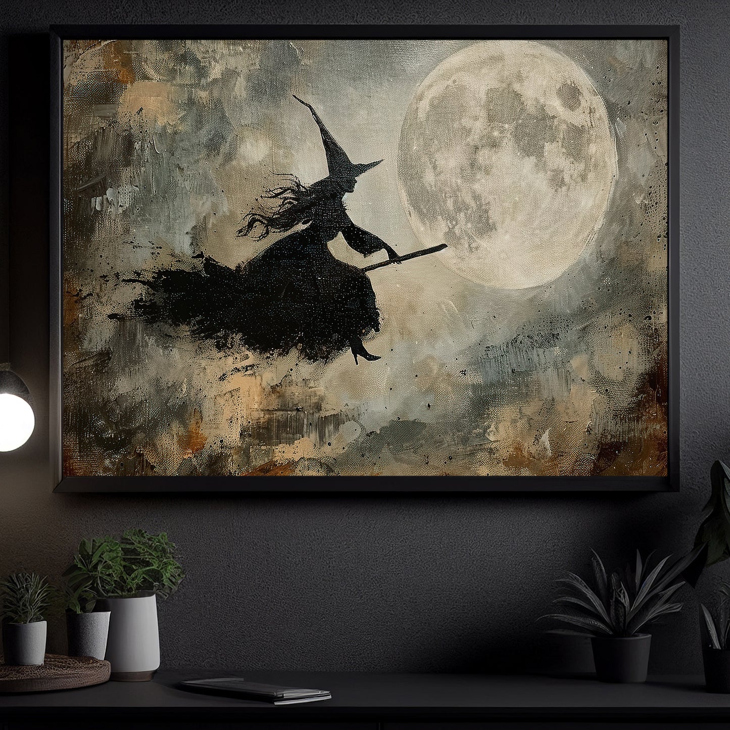 Shadow Dance In The Moonlight, Witch Canvas Painting, Spooky Season Wall Art Decor, Halloween Poster Gift For Witch Lovers