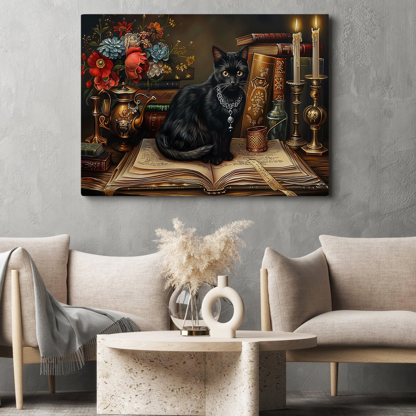 Whispers Of Wisdom, Cat Witch Canvas Painting, Spooky Season Wall Art Decor, Halloween Poster Gift For Cat Lovers