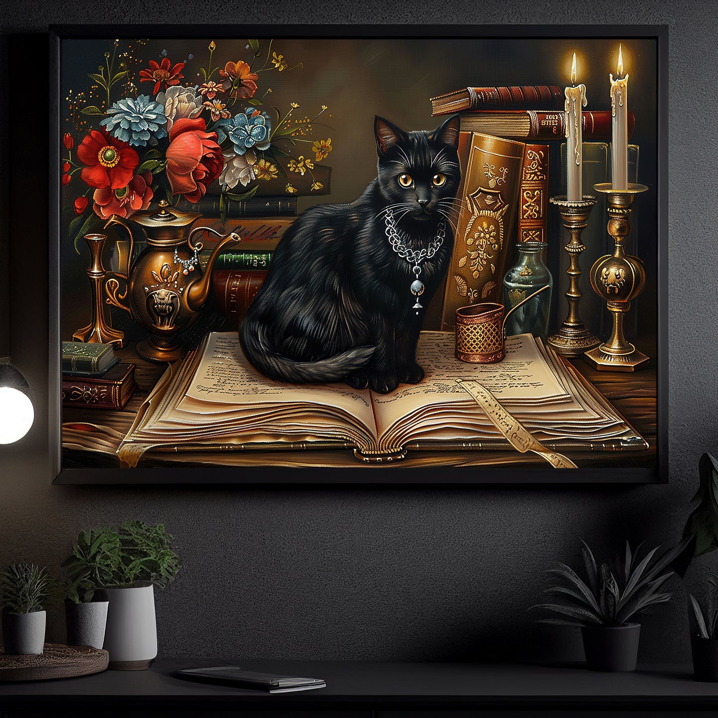 Whispers Of Wisdom, Cat Witch Canvas Painting, Spooky Season Wall Art Decor, Halloween Poster Gift For Cat Lovers