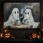 Spirits At The Coffee Table, Ghost Canvas Painting, Spooky Season Wall Art Decor, Halloween Poster Gift For Ghost Lovers