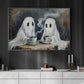 Spirits At The Coffee Table, Ghost Canvas Painting, Spooky Season Wall Art Decor, Halloween Poster Gift For Ghost Lovers