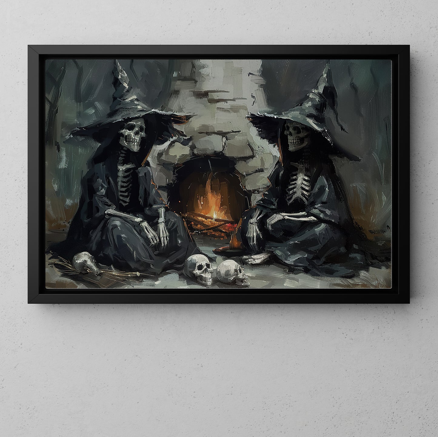 A Fireside Reunion, Witch Canvas Painting, Spooky Season Wall Art Decor, Halloween Poster Gift For Witch Lovers