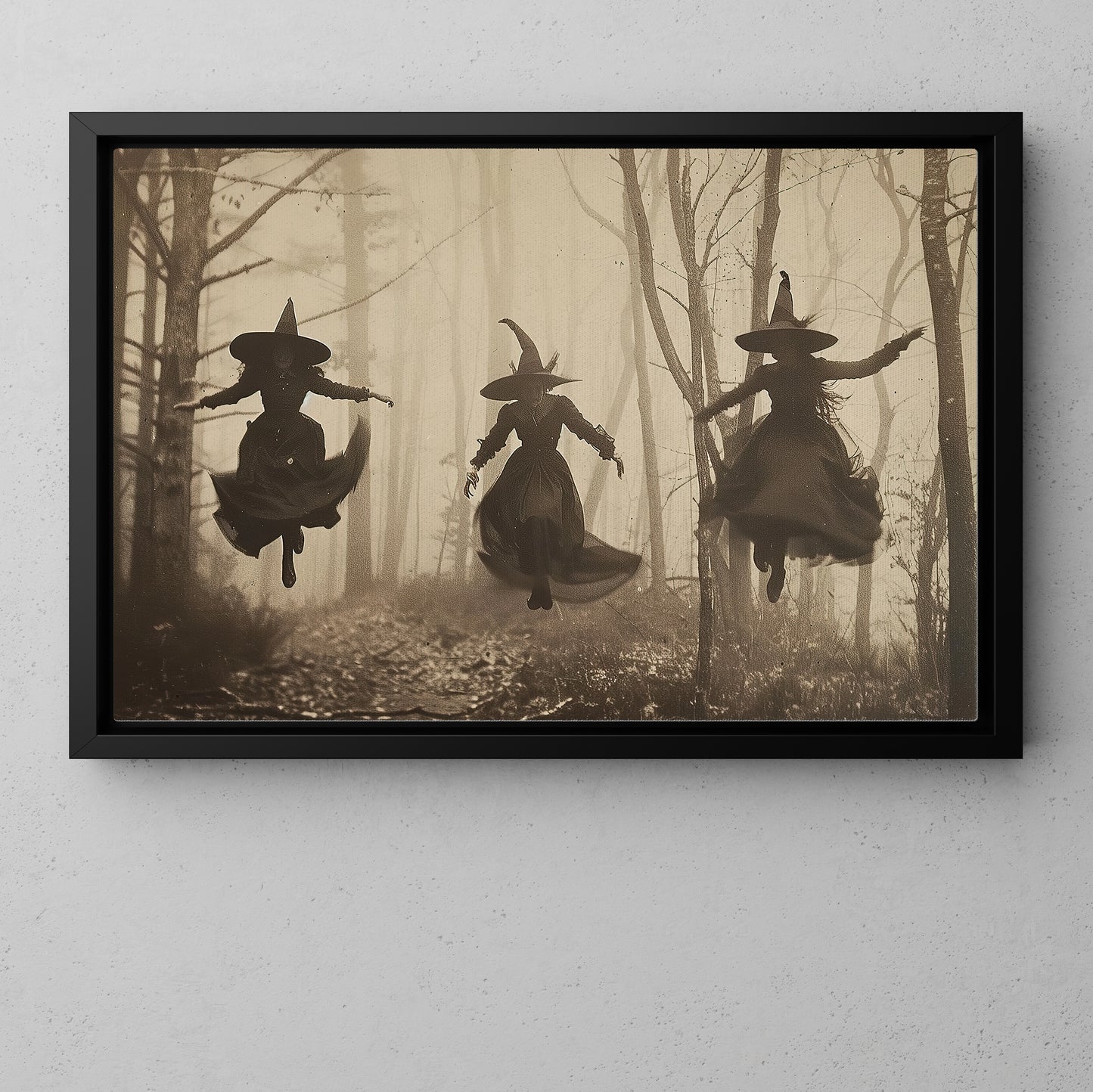 Witches In Flight, Witch Canvas Painting, Spooky Season Wall Art Decor, Halloween Poster Gift For Witch Lovers